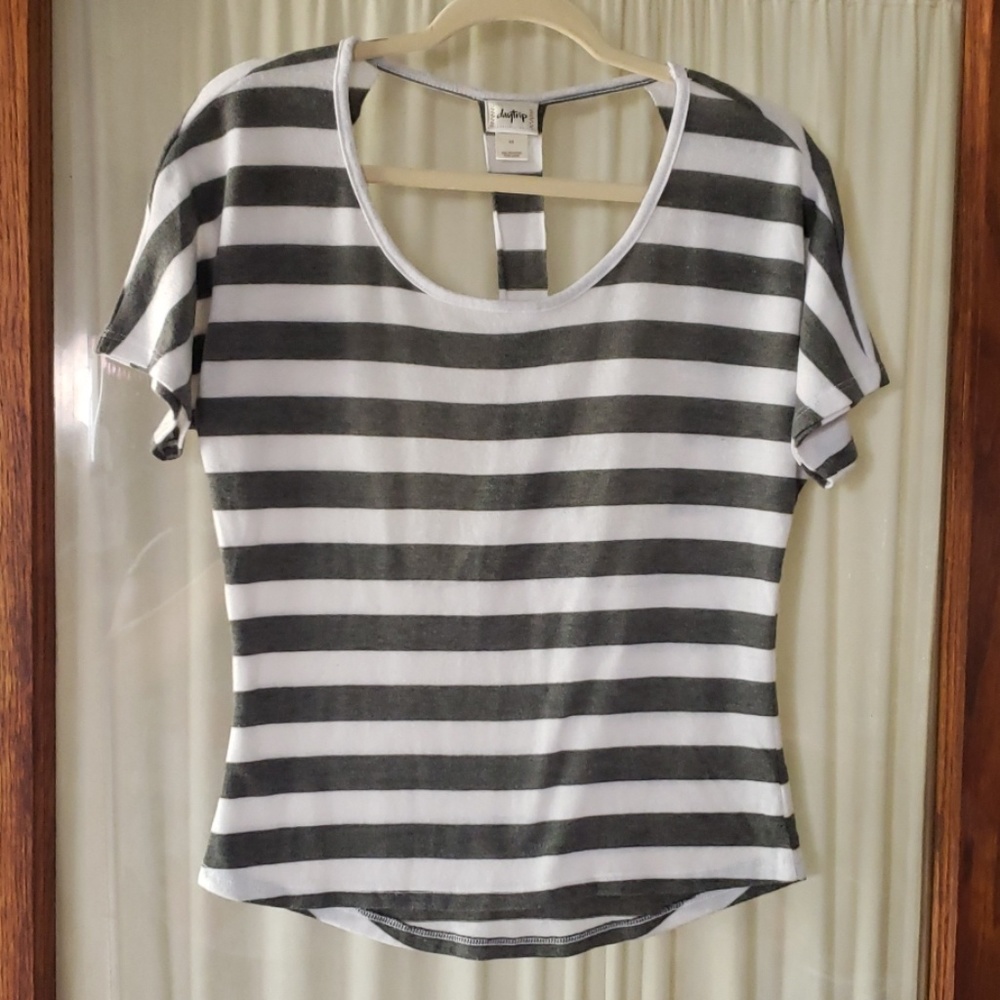 Ladies XS Day Trip Gray and White strip top